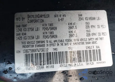 2007 Dodge Nitro Slt/Rt z USA, uszkodzony, nr VIN 1D8GT58607W738112